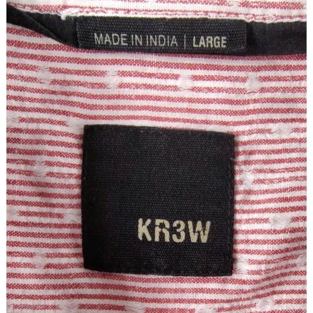 ✅👔🚨🎁🎄Rare KR3W Mens L Buttoned Up Collar Long Sleeve Shirt Red/White 📸SEE📏 - Picture 3 of 16